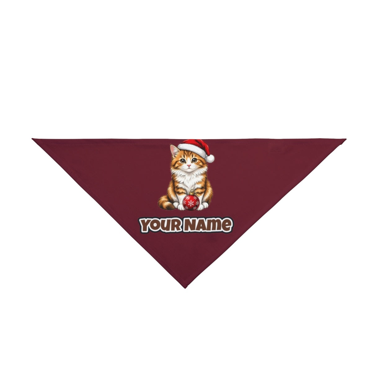 Santa Hat Kitten With Bauble personalised Christmas pet bandana in maroon, tie-on style