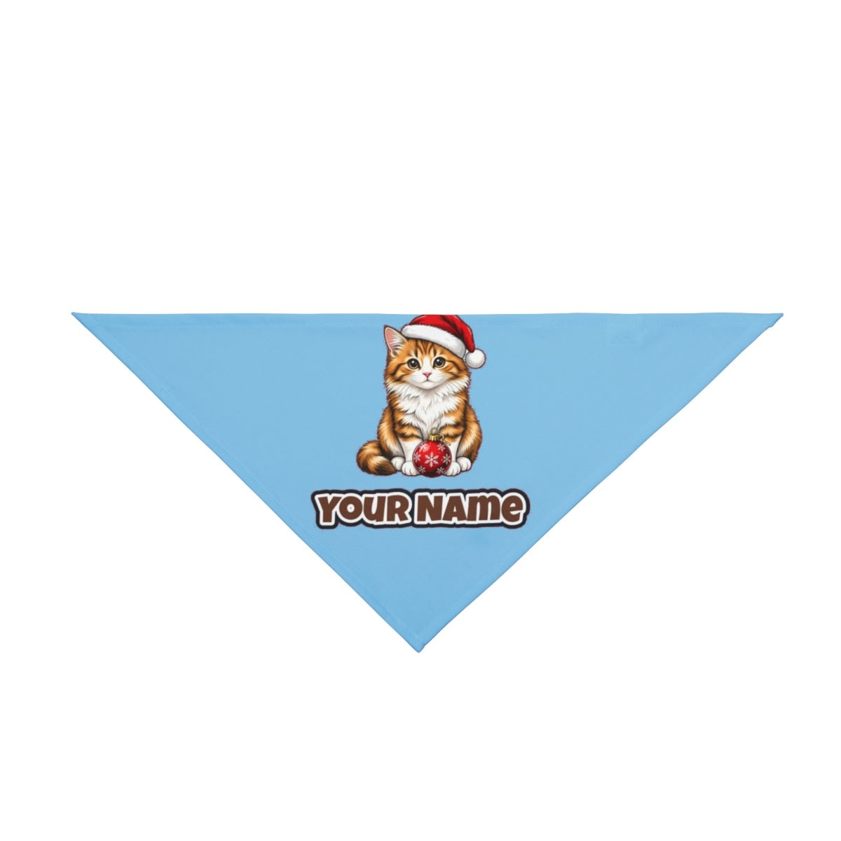 Santa Hat Kitten With Bauble personalised Christmas pet bandana in sky blue, tie-on style
