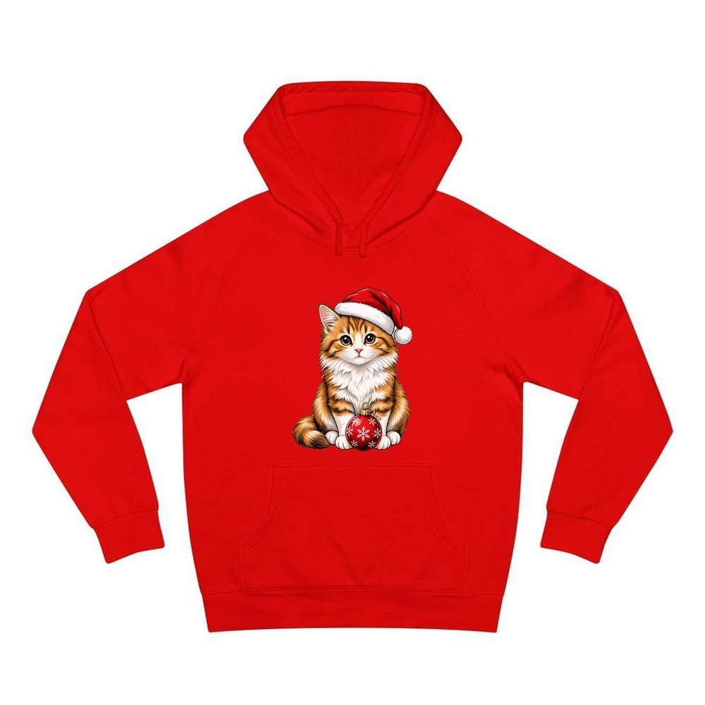 Santa Hat Kitten With Bauble personalised Christmas hoodie in red