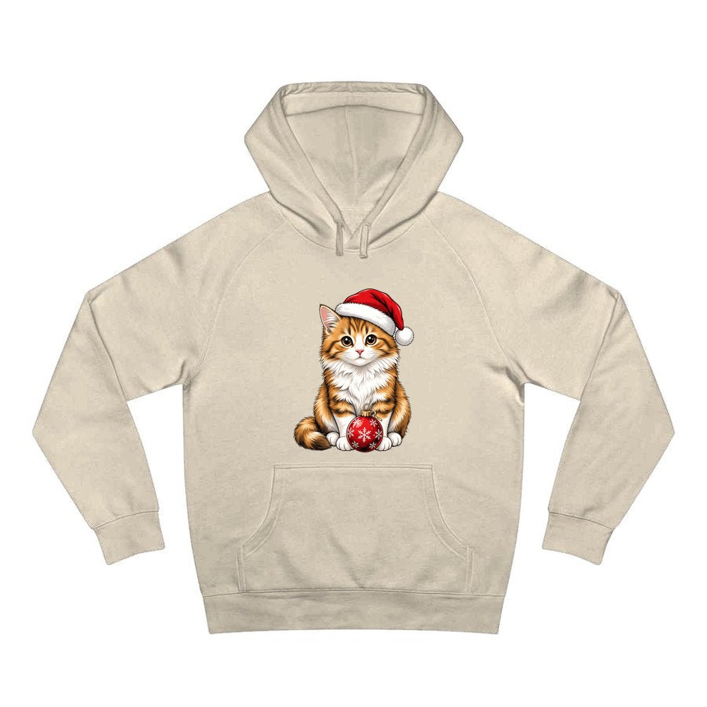 Santa Hat Kitten With Bauble personalised Christmas hoodie in sand