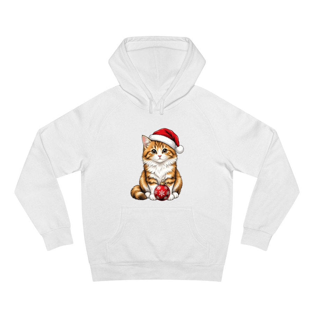 Santa Hat Kitten With Bauble personalised Christmas hoodie in white