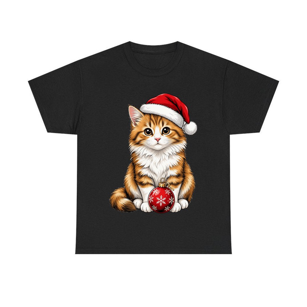Santa Hat Kitten With Bauble personalised Christmas T-shirt in black