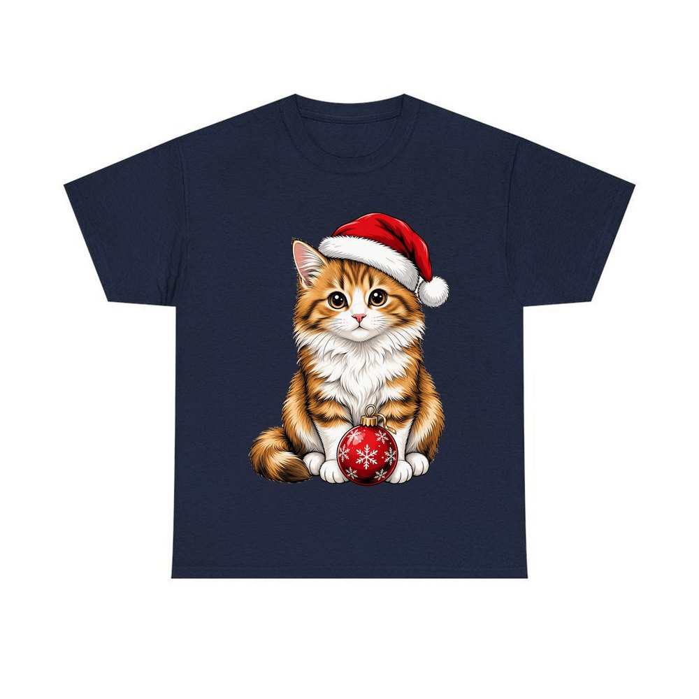 Santa Hat Kitten With Bauble personalised Christmas T-shirt in navy