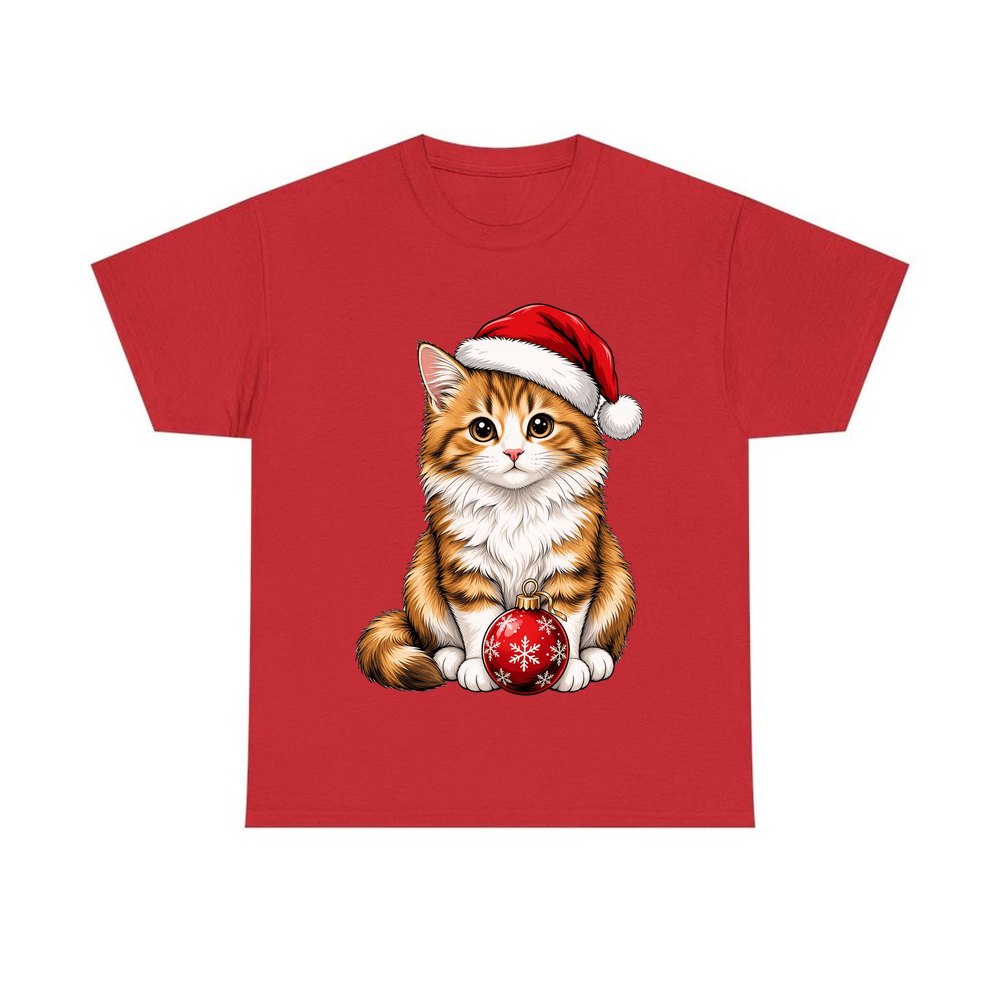 Santa Hat Kitten With Bauble personalised Christmas T-shirt in red