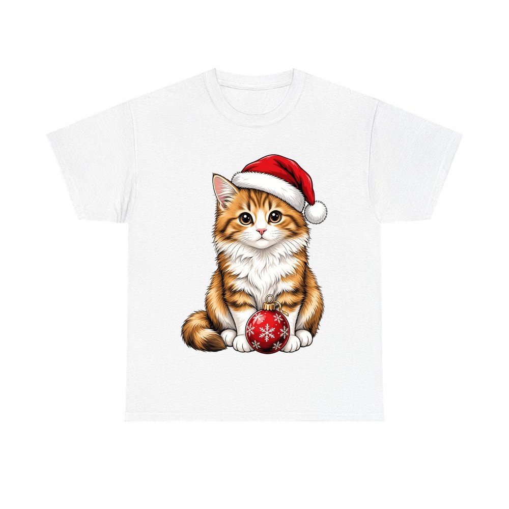 Santa Hat Kitten With Bauble personalised Christmas T-shirt in white