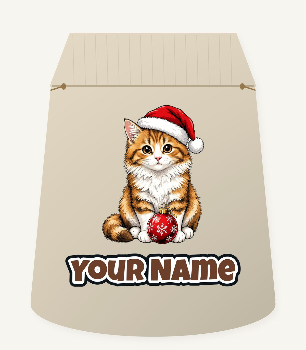 Santa Hat Kitten With Bauble Personalised Santa Sack