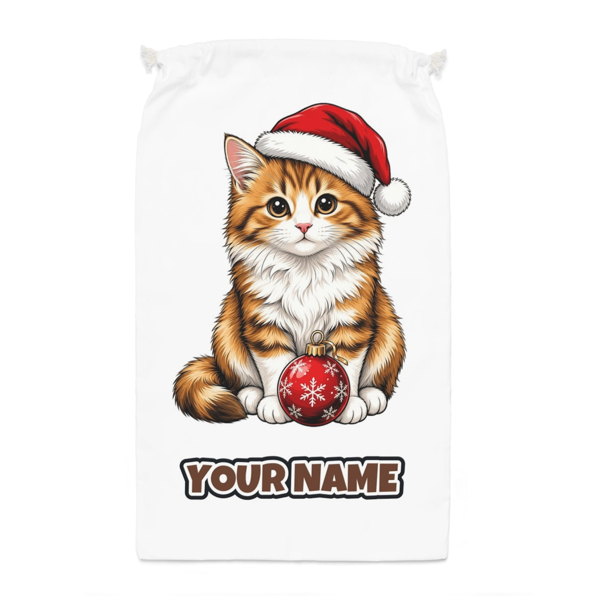 Santa Hat Kitten With Bauble Santa sack laid flat, showing the full print