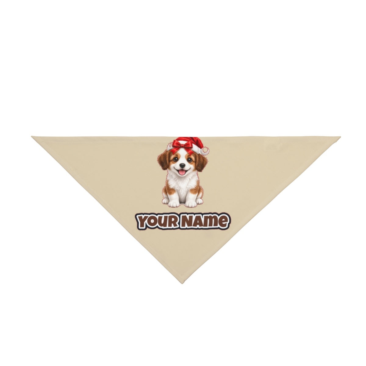 Santa Hat Puppy personalised Christmas pet bandana in beige, tie-on style