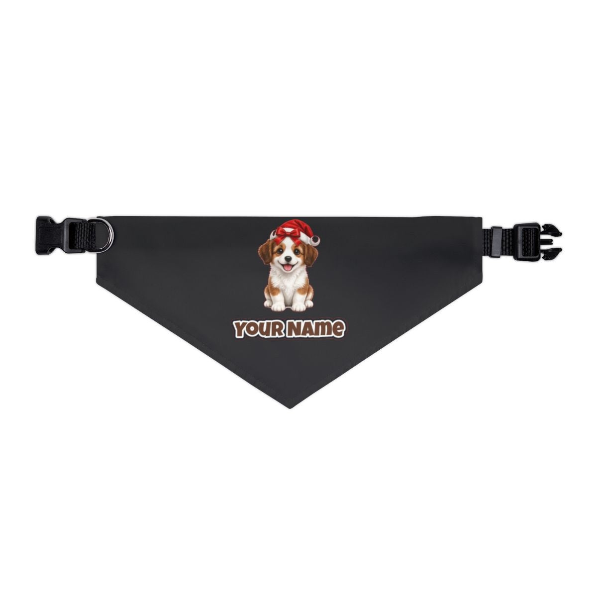 Santa Hat Puppy personalised Christmas pet bandana in black, collar with buckle