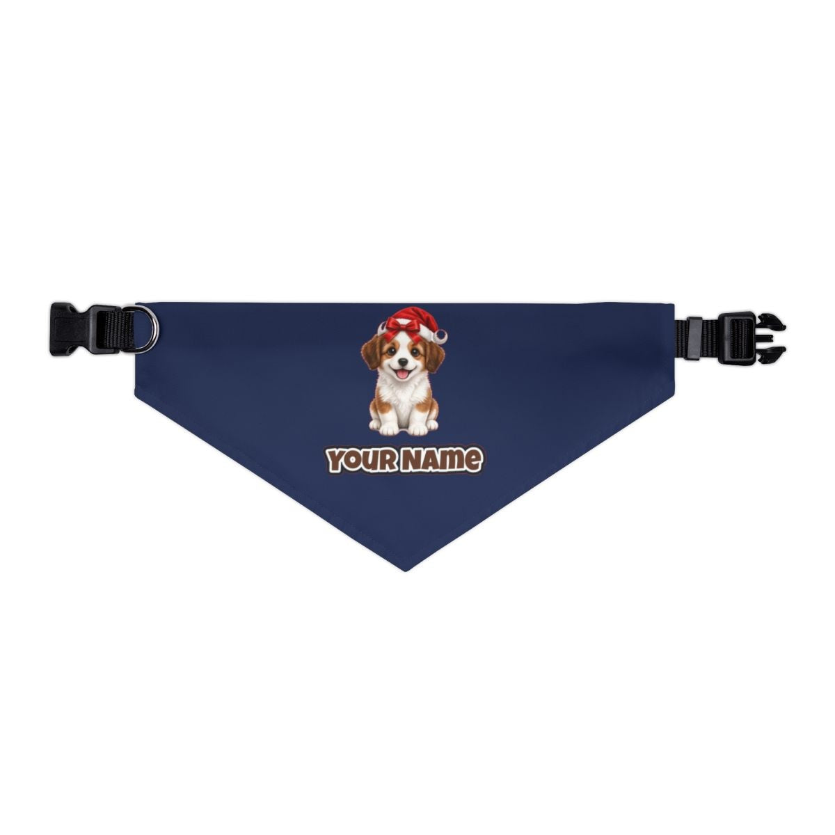 Santa Hat Puppy personalised Christmas pet bandana in navy, collar with buckle