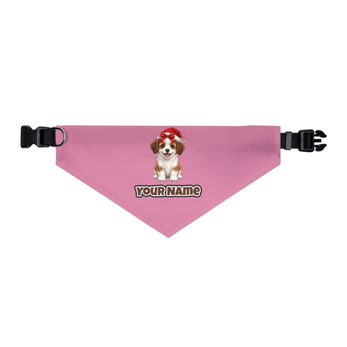 Santa Hat Puppy personalised Christmas pet bandana in pink, collar with buckle
