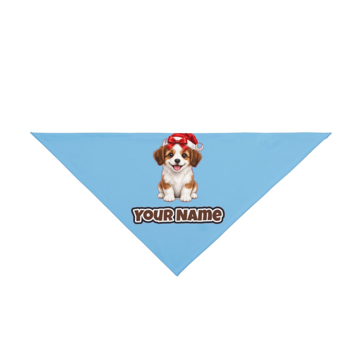 Santa Hat Puppy personalised Christmas pet bandana in sky blue, tie-on style