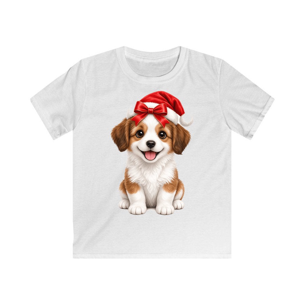 Santa Hat Puppy personalised kids Christmas tee in white