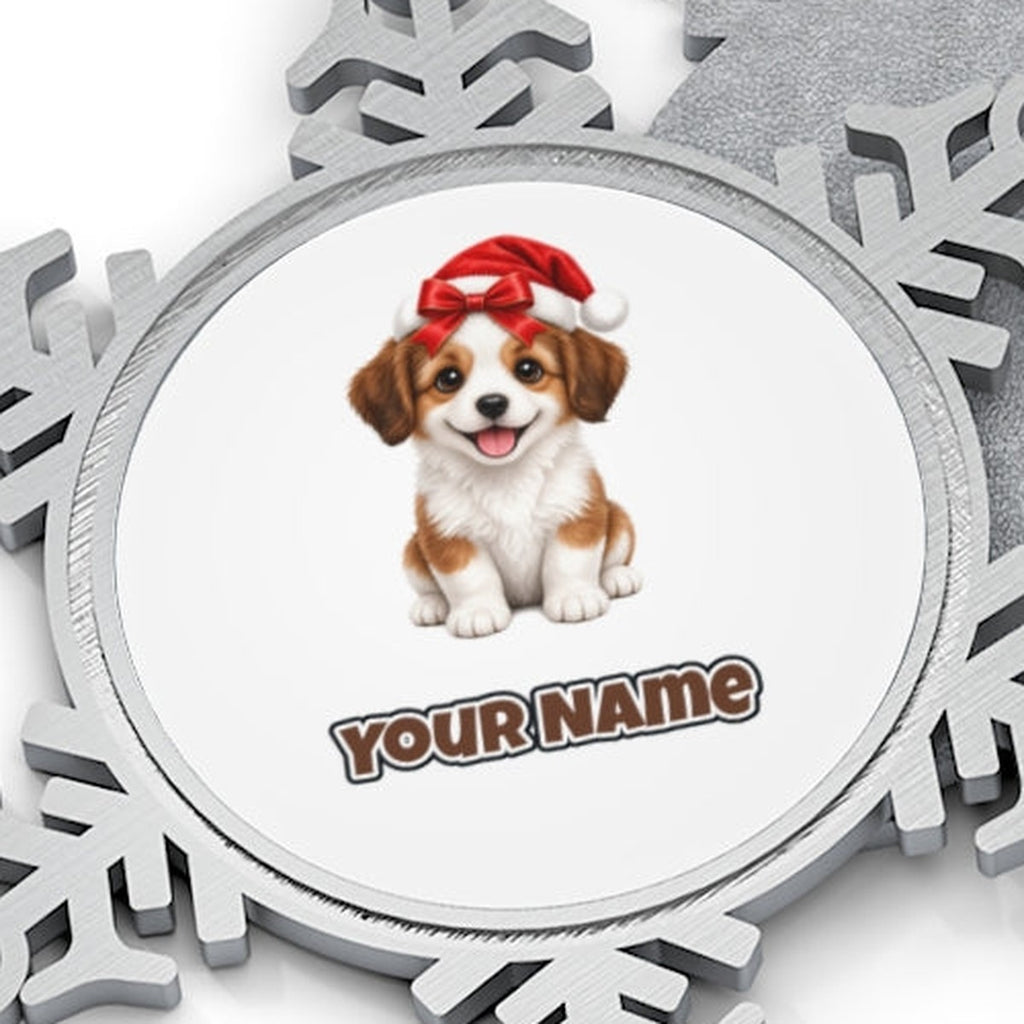 Santa Hat Puppy Personalised Pewter Christmas Ornament