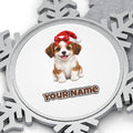 Santa Hat Puppy Personalised Pewter Christmas Ornament