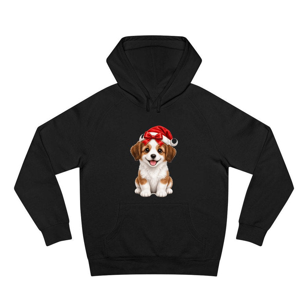 Santa Hat Puppy personalised Christmas hoodie in black