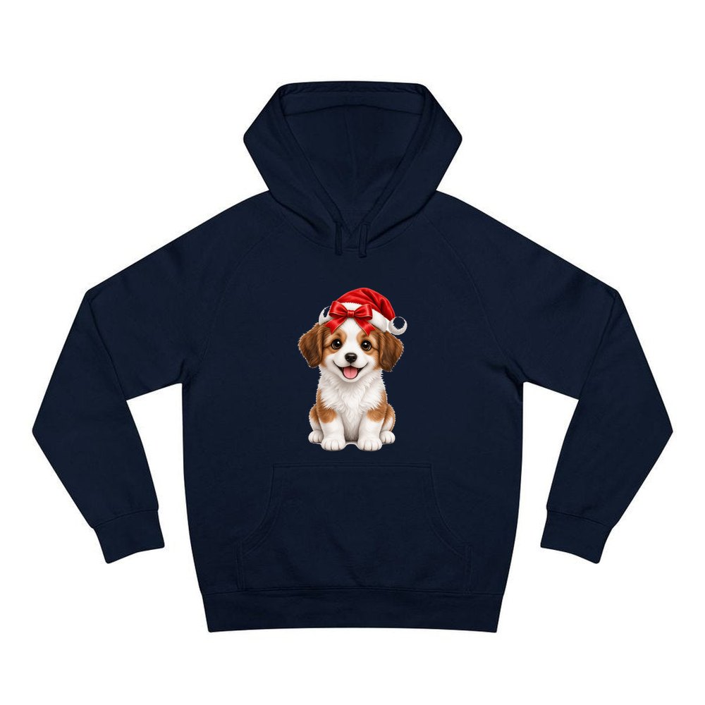 Santa Hat Puppy personalised Christmas hoodie in navy