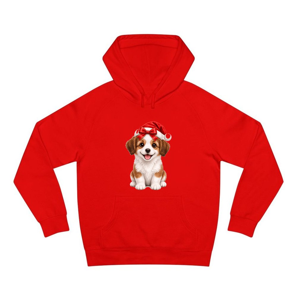 Santa Hat Puppy personalised Christmas hoodie in red