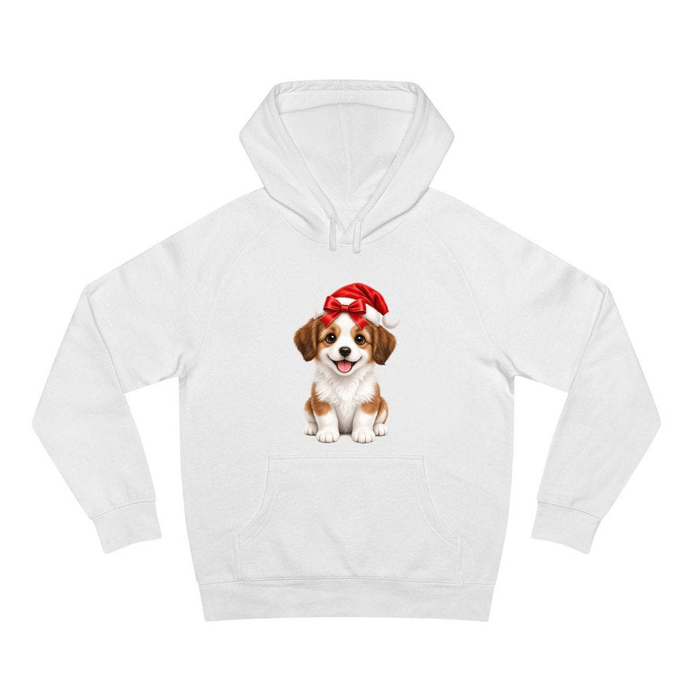 Santa Hat Puppy personalised Christmas hoodie in white