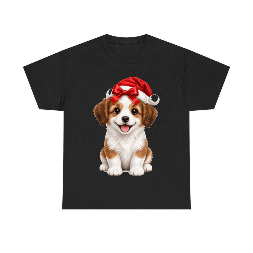 Santa Hat Puppy personalised Christmas T-shirt in black