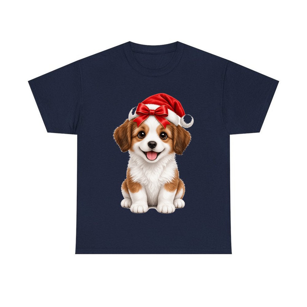 Santa Hat Puppy personalised Christmas T-shirt in navy