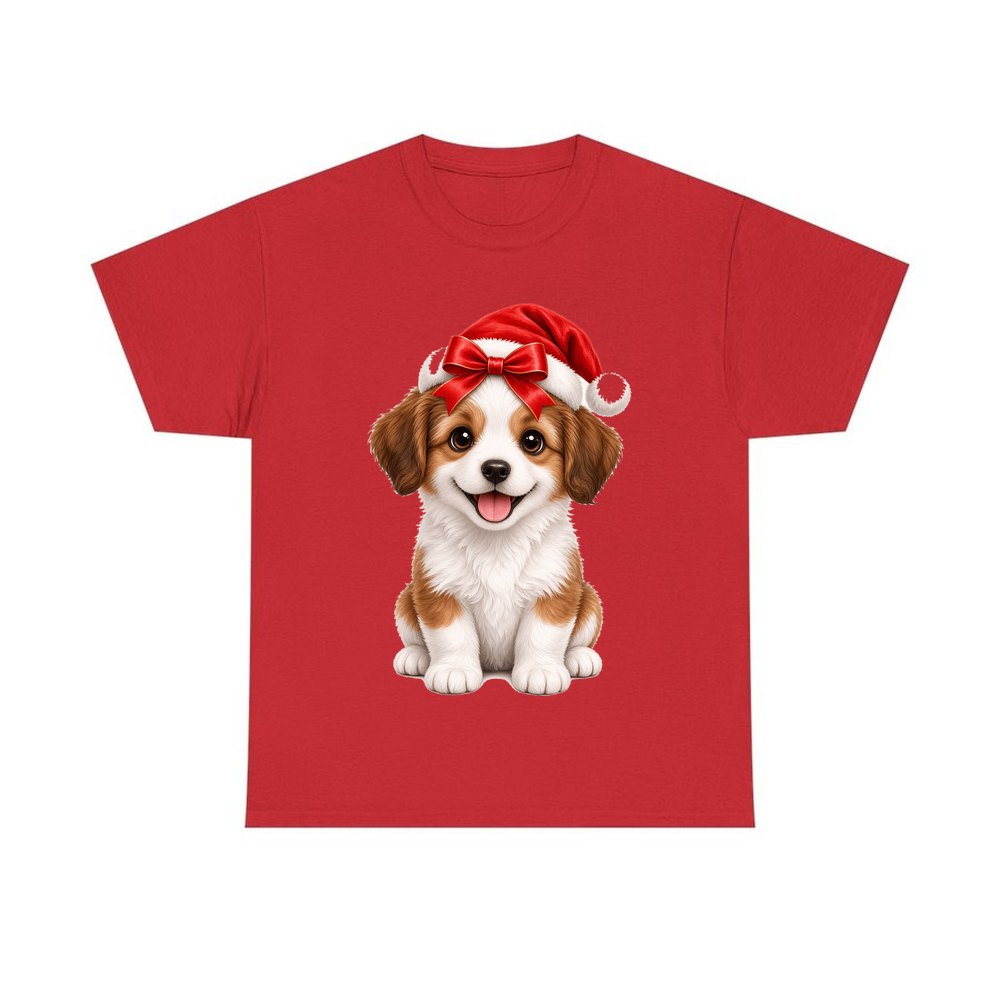 Santa Hat Puppy personalised Christmas T-shirt in red