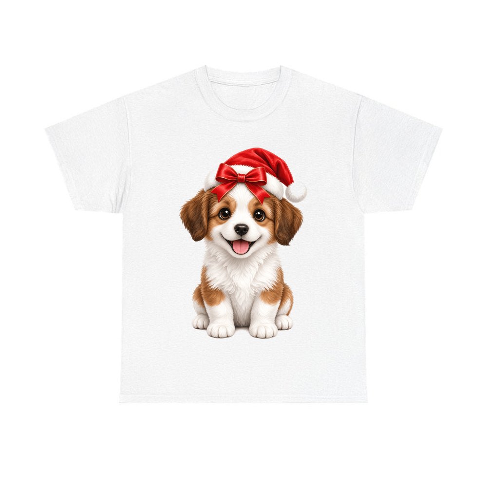 Santa Hat Puppy personalised Christmas T-shirt in white