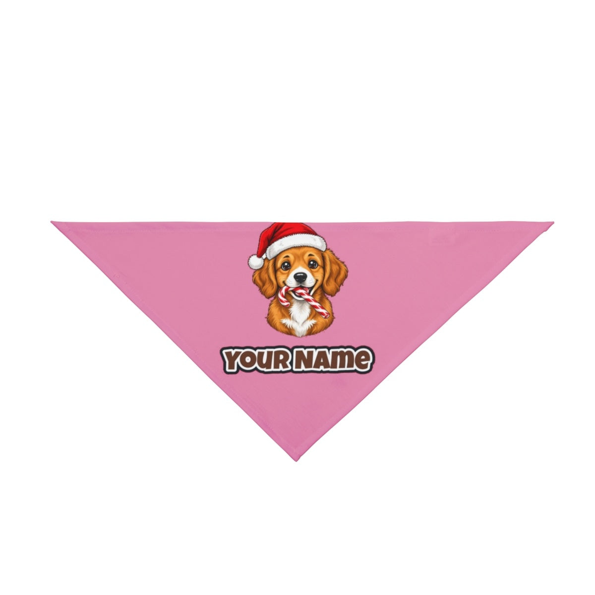 Santa Hat Puppy With Candy Cane personalised Christmas pet bandana in pink, tie-on style