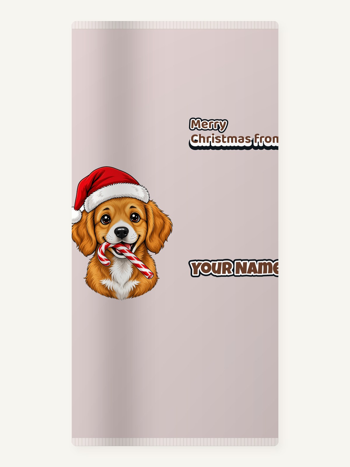 Santa Hat Puppy With Candy Cane Personalised Beach Towel