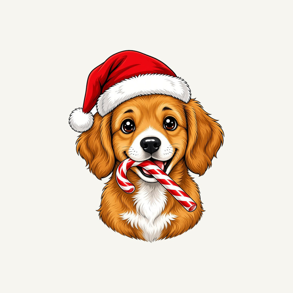 Santa Hat Puppy With Candy Cane Personalised Santa Sack