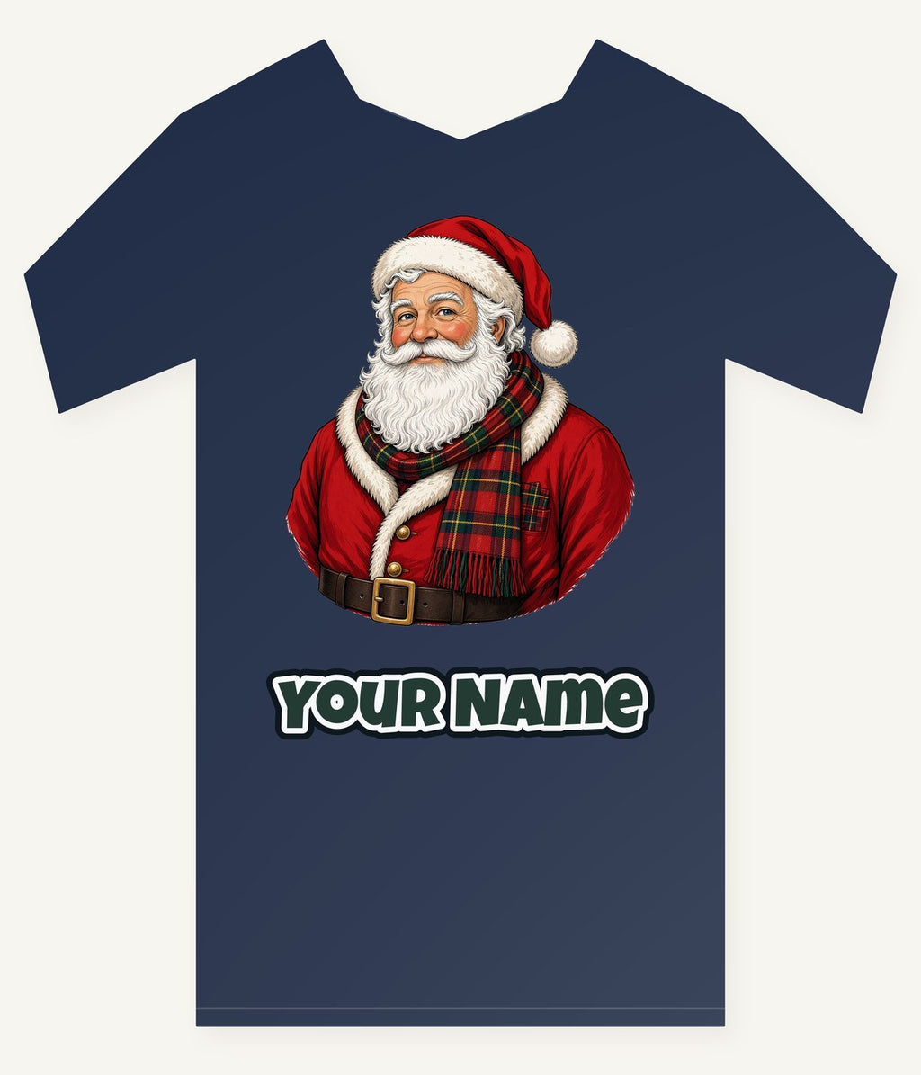 Santa in Tartan Scarf Personalised Kids Tee and Baby Bodysuit