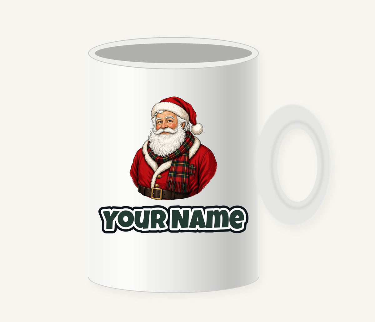 Santa in Tartan Scarf Personalised Christmas Mug