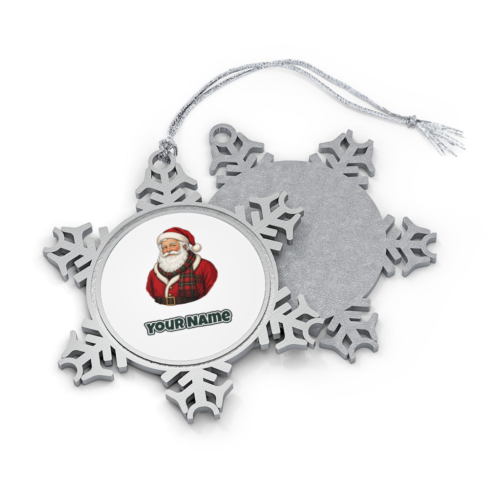Santa in Tartan Scarf Personalised Pewter Christmas Ornament