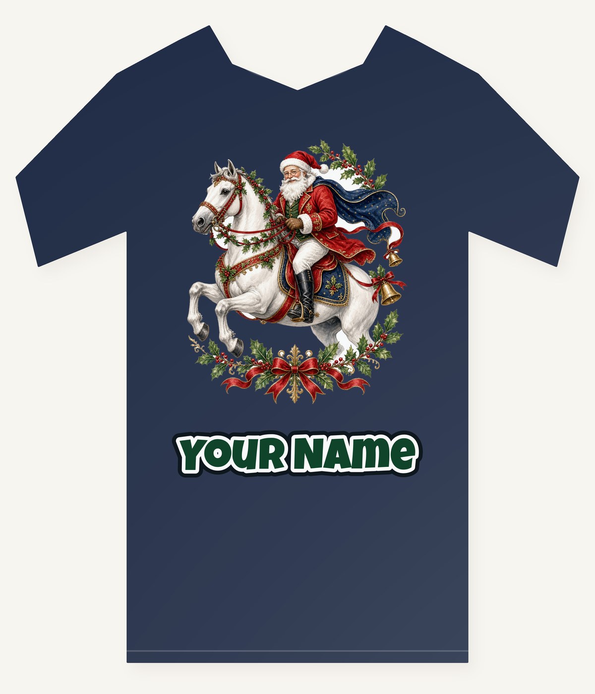 Santa on a White Horse Personalised Kids and Baby Christmas Tee