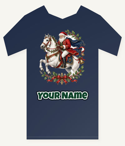 Santa on a White Horse Personalised Kids Tee and Baby Bodysuit