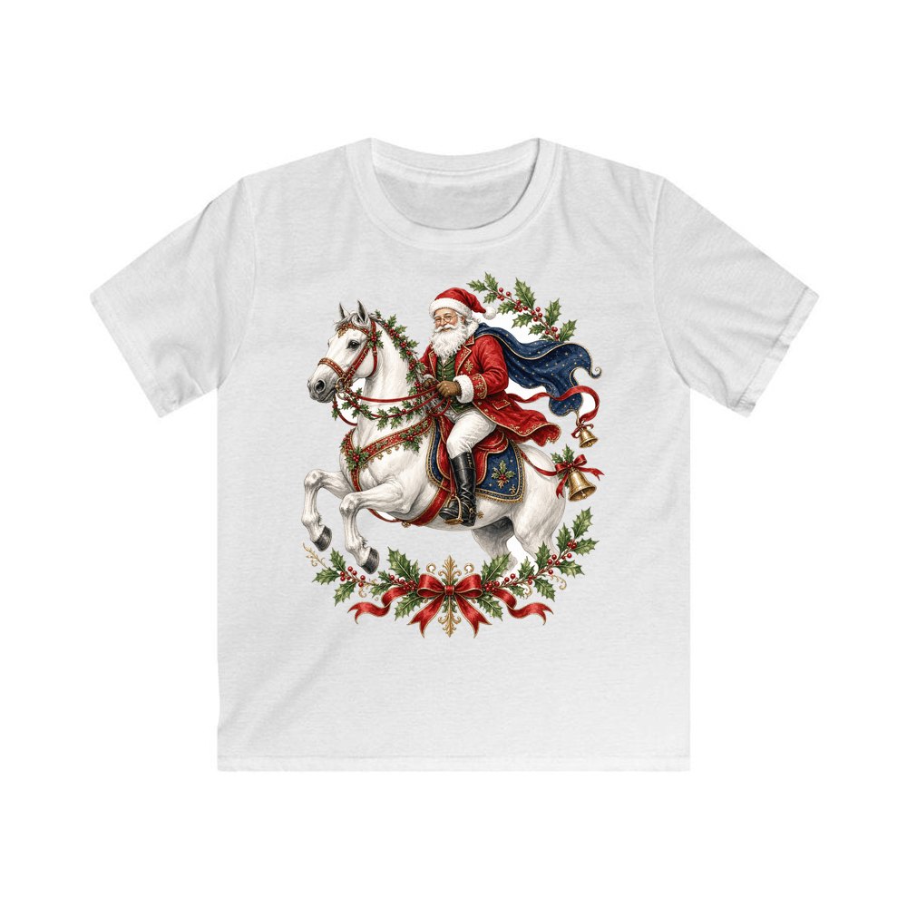 Santa on a White Horse personalised kids Christmas tee in white
