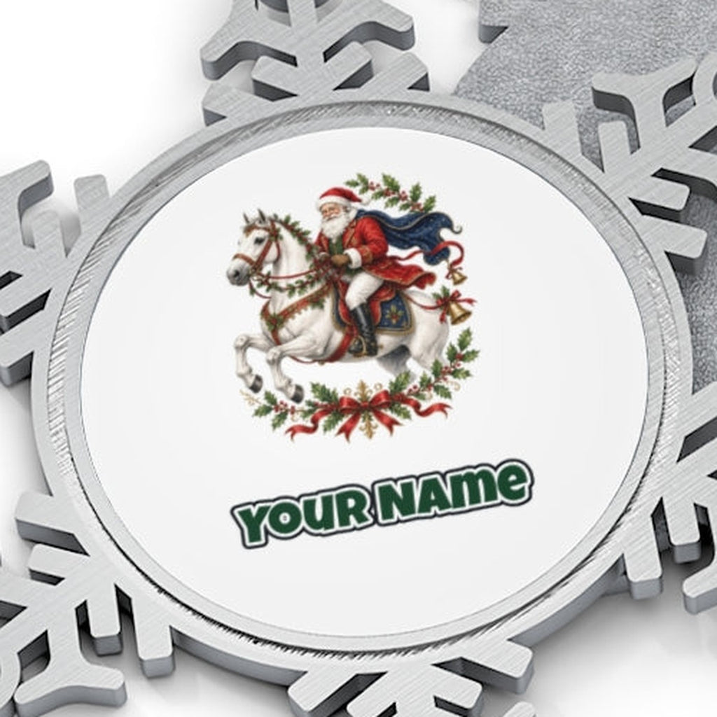 Santa on a White Horse Personalised Pewter Christmas Ornament