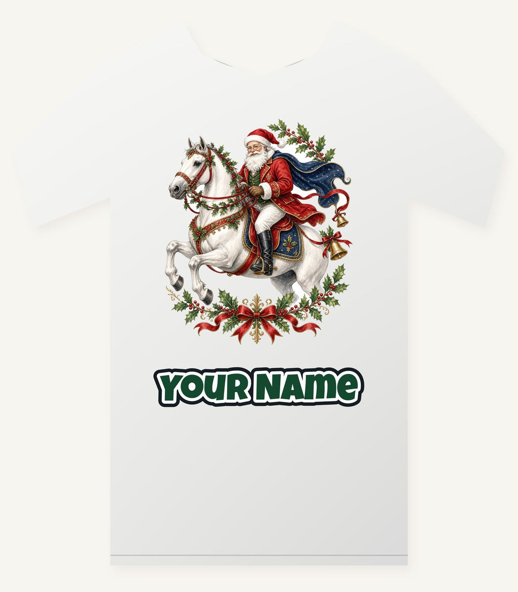 Santa on a White Horse Personalised Christmas T-Shirt and Hoodie