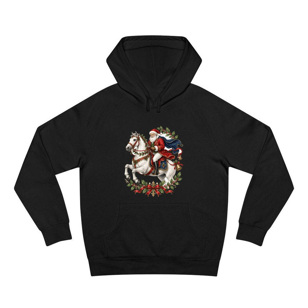 Santa on a White Horse personalised Christmas hoodie in black