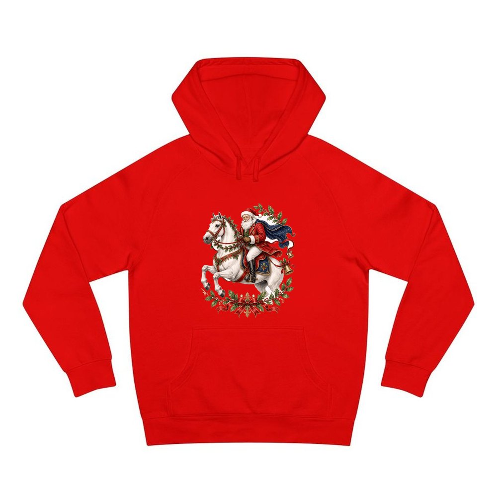 Santa on a White Horse personalised Christmas hoodie in red