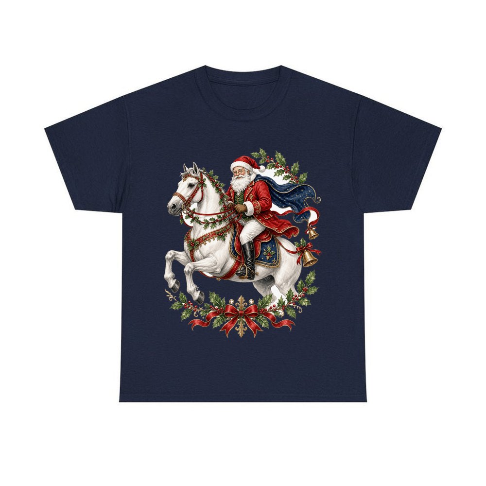 Santa on a White Horse personalised Christmas T-shirt in navy