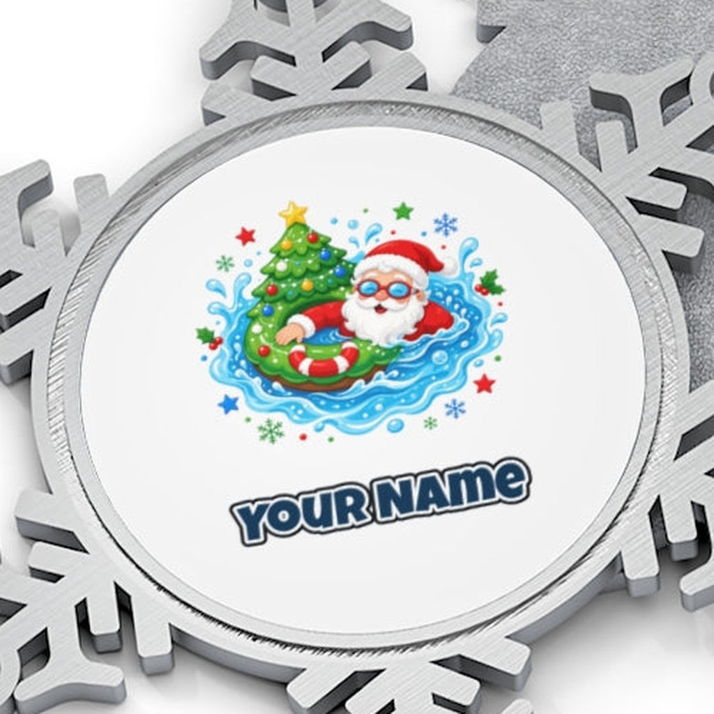 Santa Pool Float Christmas Personalised Pewter Christmas Ornament