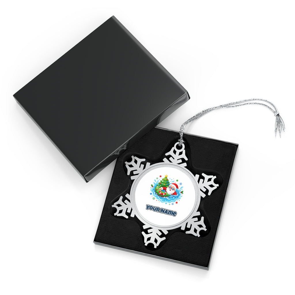 Santa Pool Float Christmas Personalised Pewter Christmas Ornament