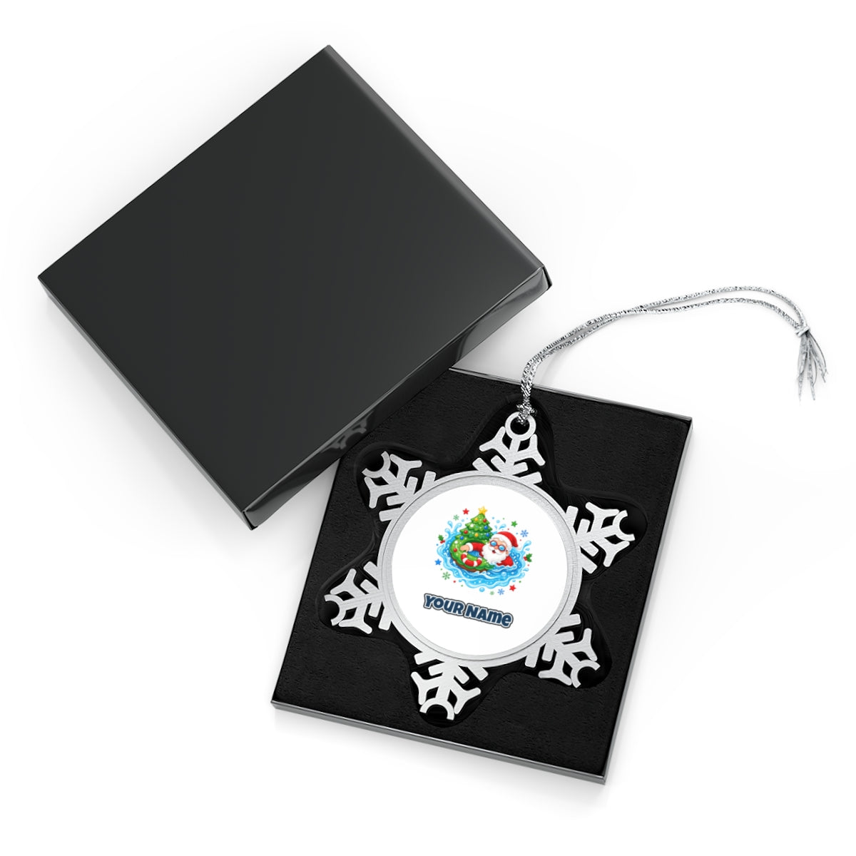 Santa Pool Float Christmas Personalised Pewter Christmas Ornament