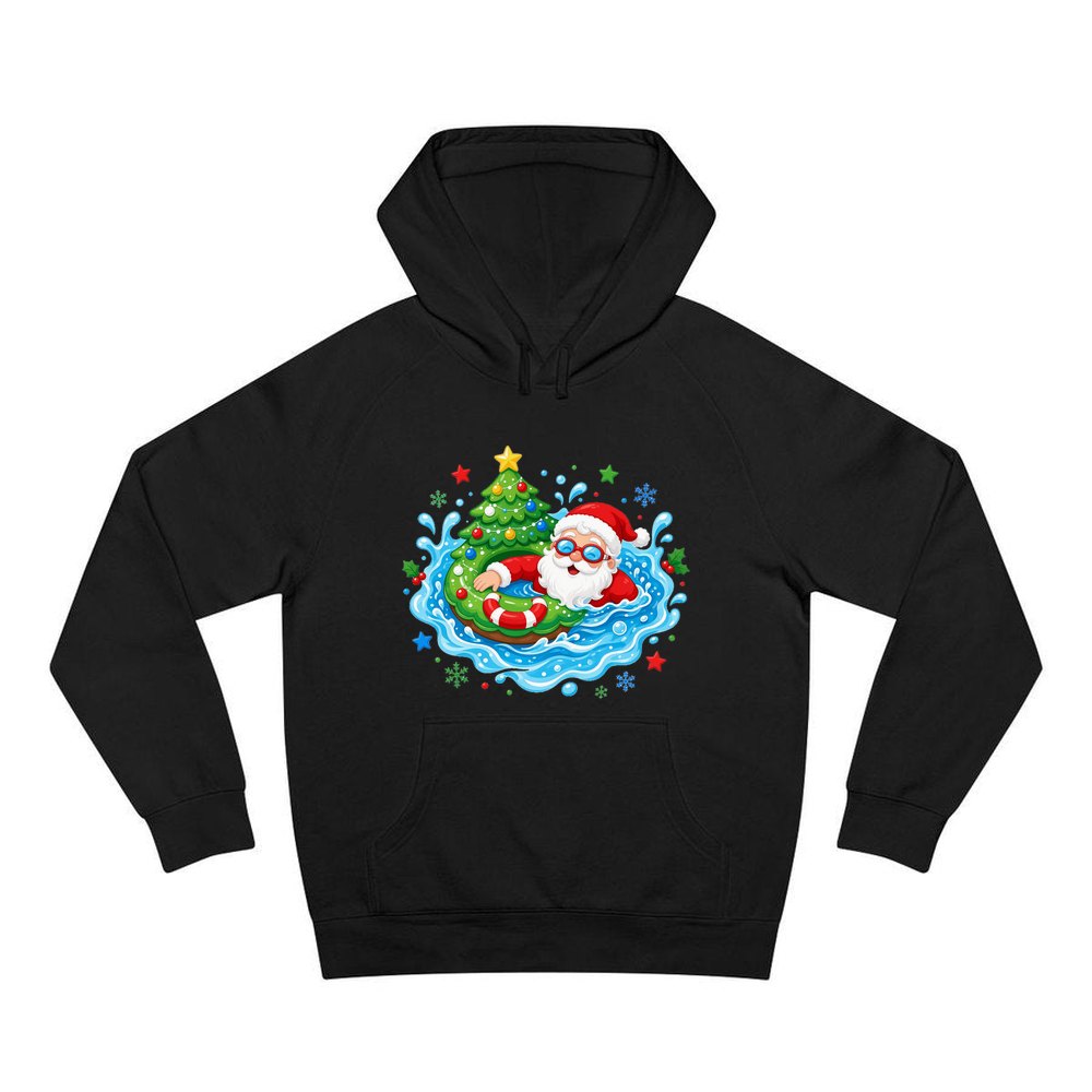 Santa Pool Float Christmas personalised Christmas hoodie in black