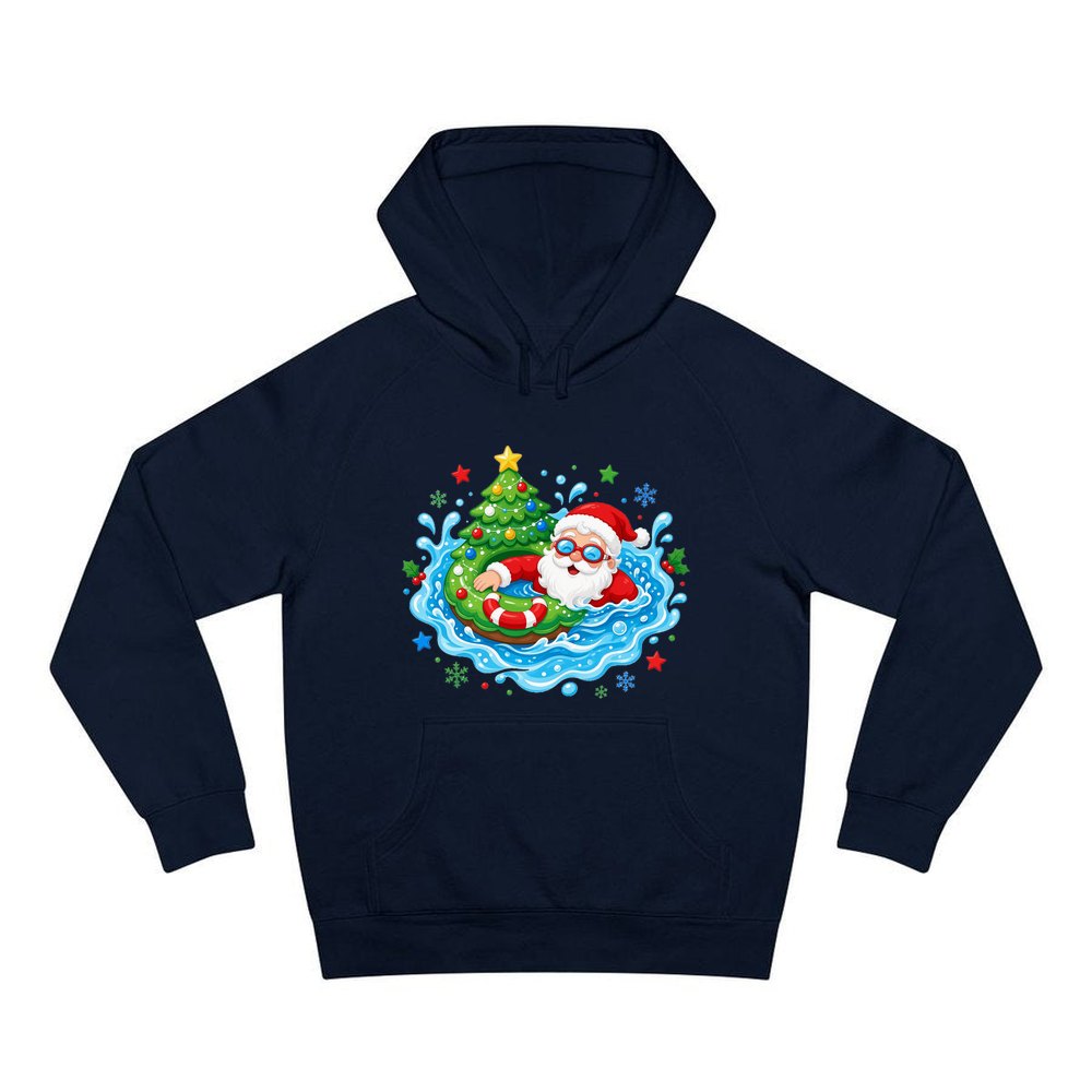 Santa Pool Float Christmas personalised Christmas hoodie in navy