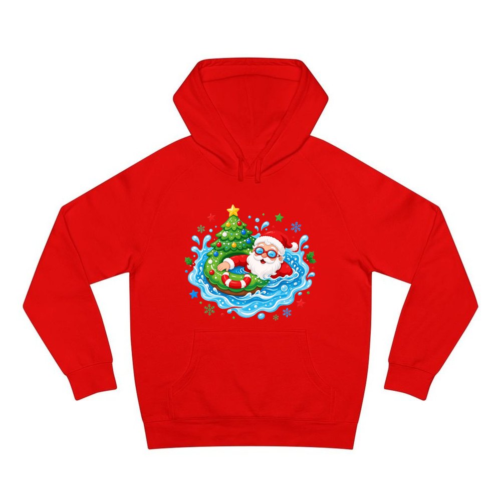 Santa Pool Float Christmas personalised Christmas hoodie in red