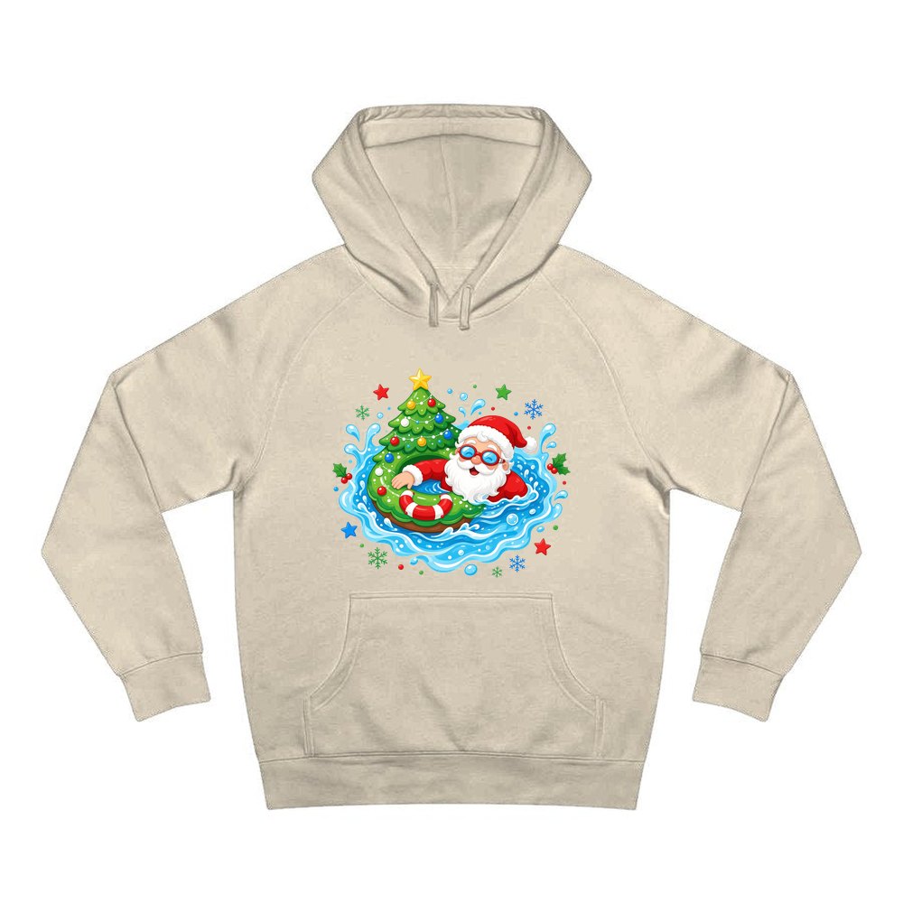 Santa Pool Float Christmas personalised Christmas hoodie in sand