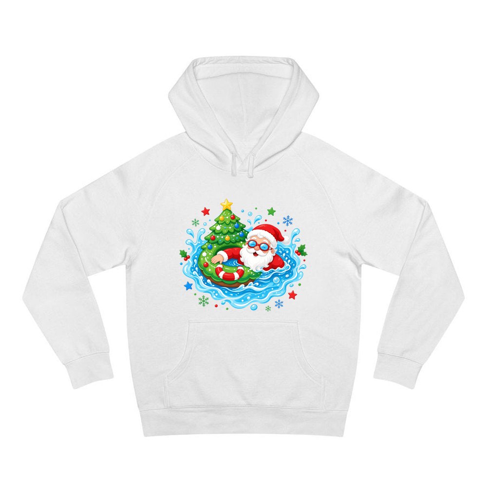 Santa Pool Float Christmas personalised Christmas hoodie in white