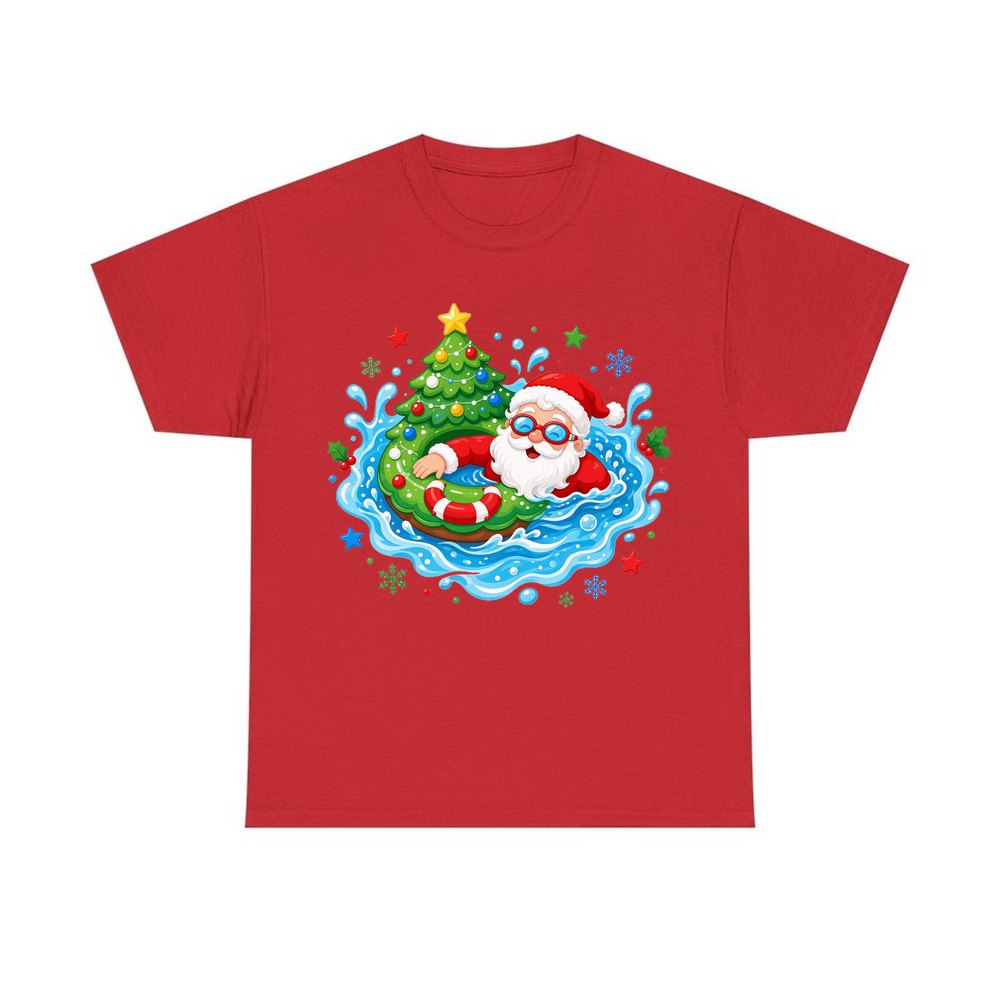 Santa Pool Float Christmas personalised Christmas T-shirt in red
